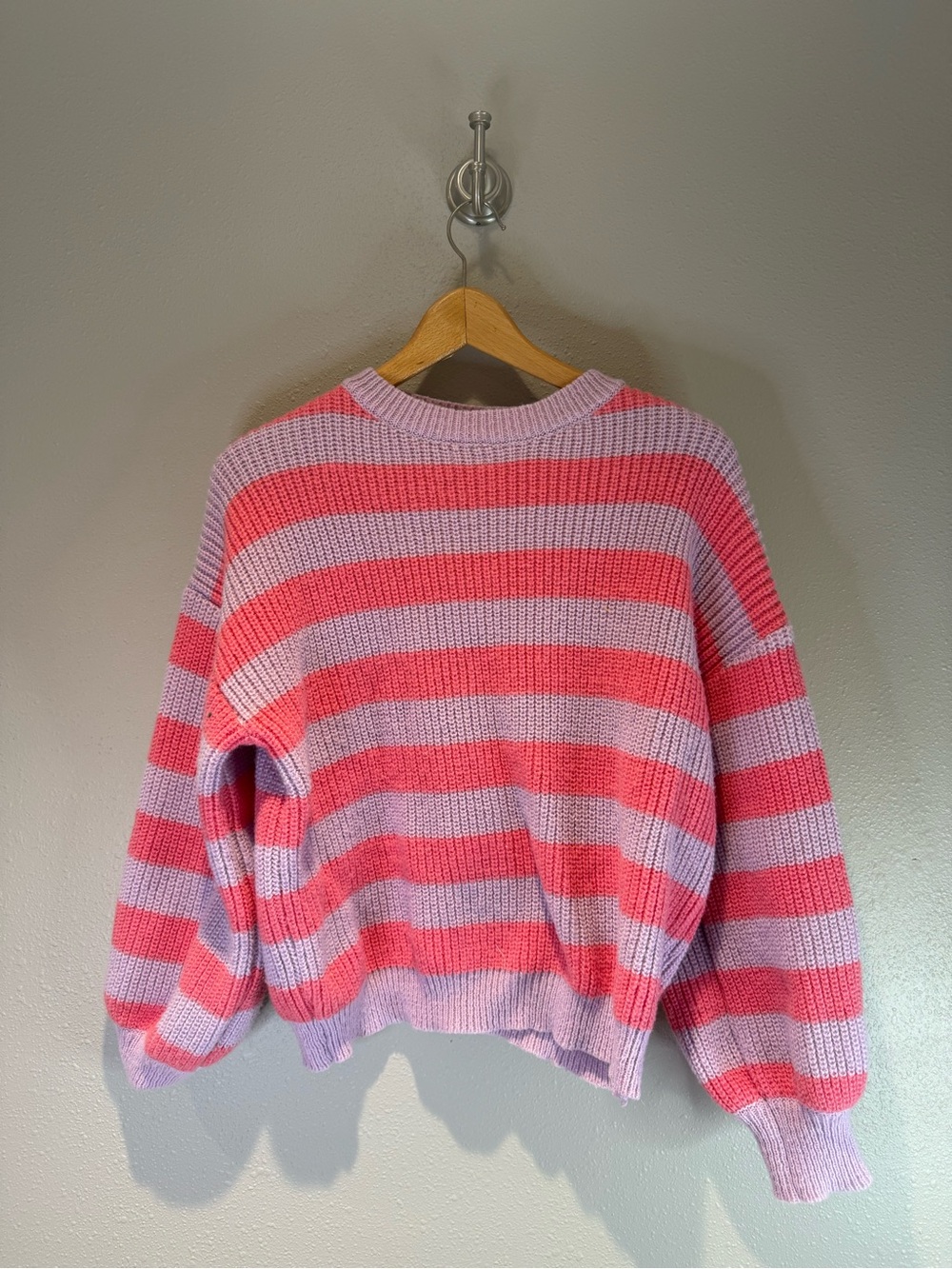 Oversized Pink & Lilac Striped Chunky Knit Sweater Size Medium